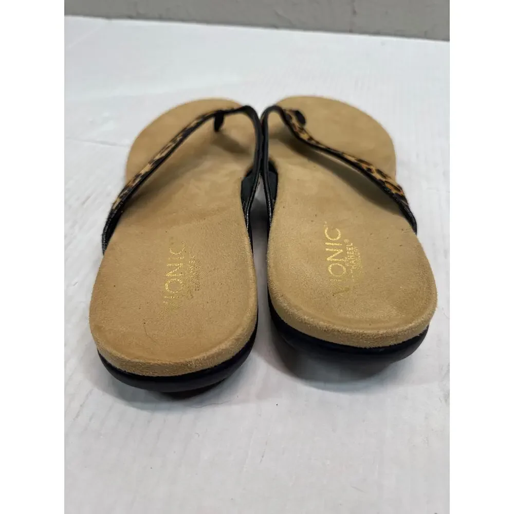 Vionic Selena Orthaheel Leopard Print Leather‎ Calf Hair Flip Flop Sandals Sz 10